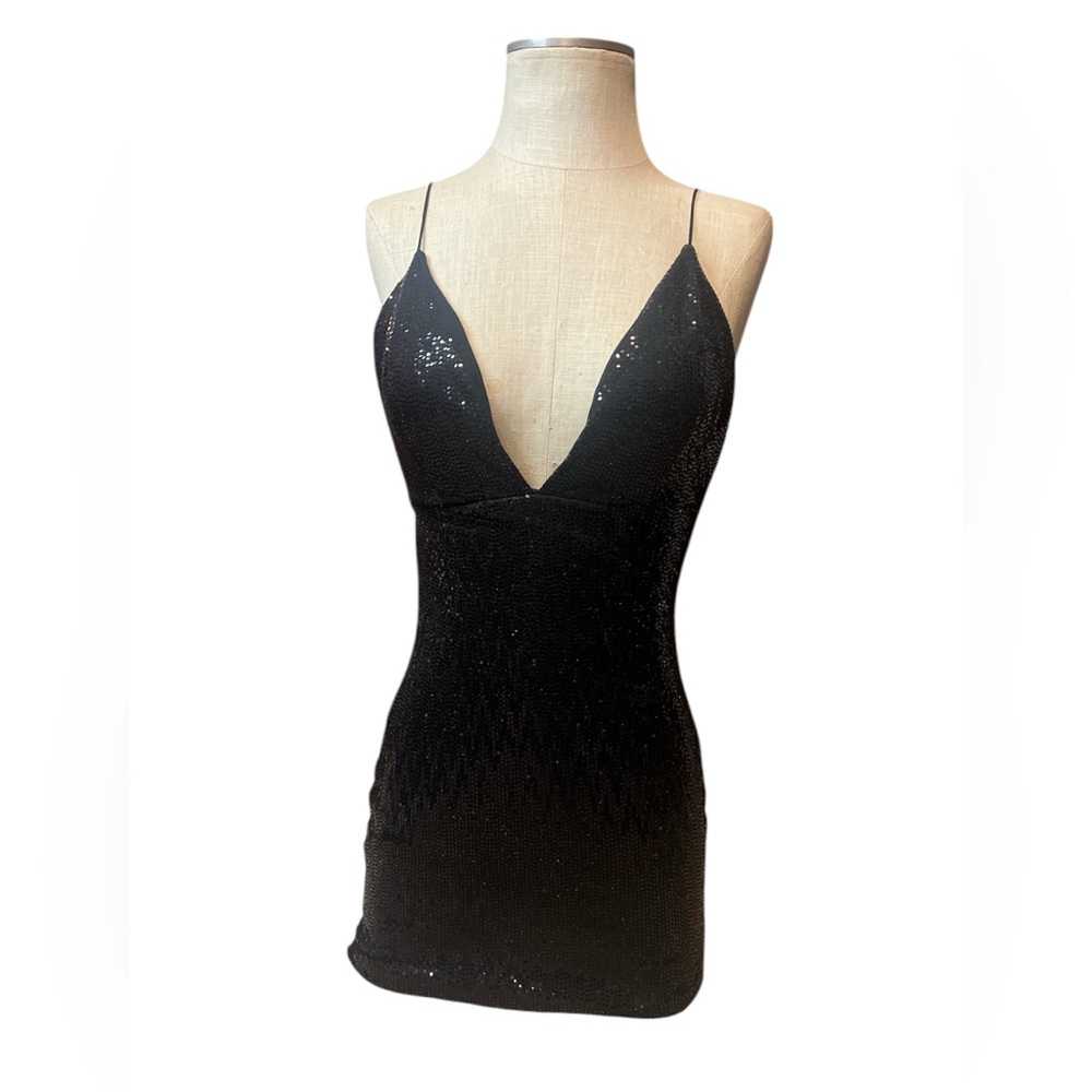 Black sequin cocktail dress